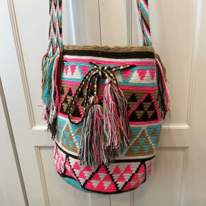 Wayuu tribe bright bag with tassels crossbody